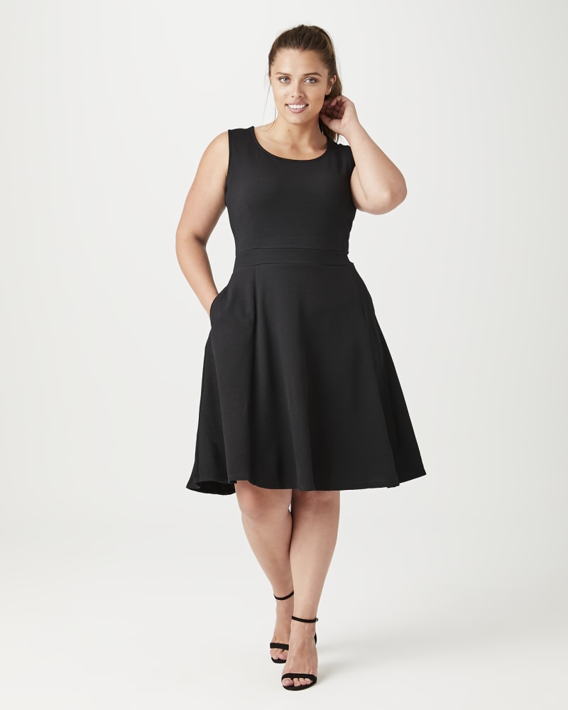 Plus size model with hourglass body shape wearing Ortiga Fit and Flare Dress  by Molly&Isadora | Dia&Co | dia_product_style_image_id:141444